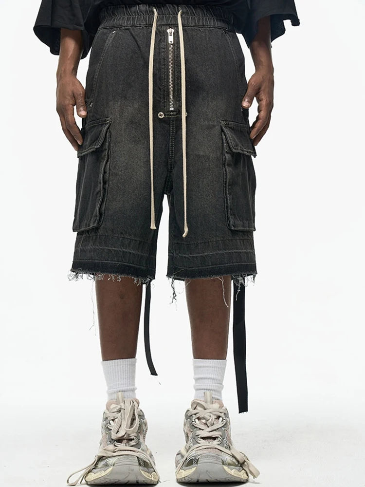 Zipper Pocket Overalls Shorts