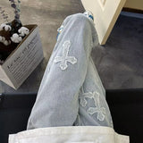 Vintage Men's Straight Cross Embroidery Casual Jeans