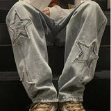 Star Embroidery Straight denim jeans