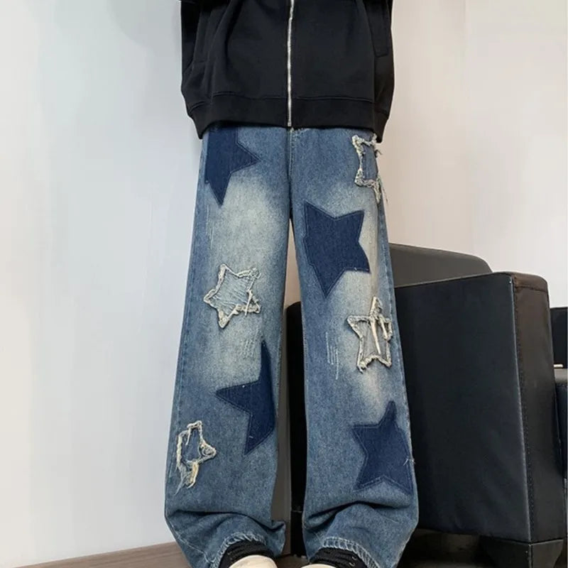 Star Embroidery Patchwork  denim jeans