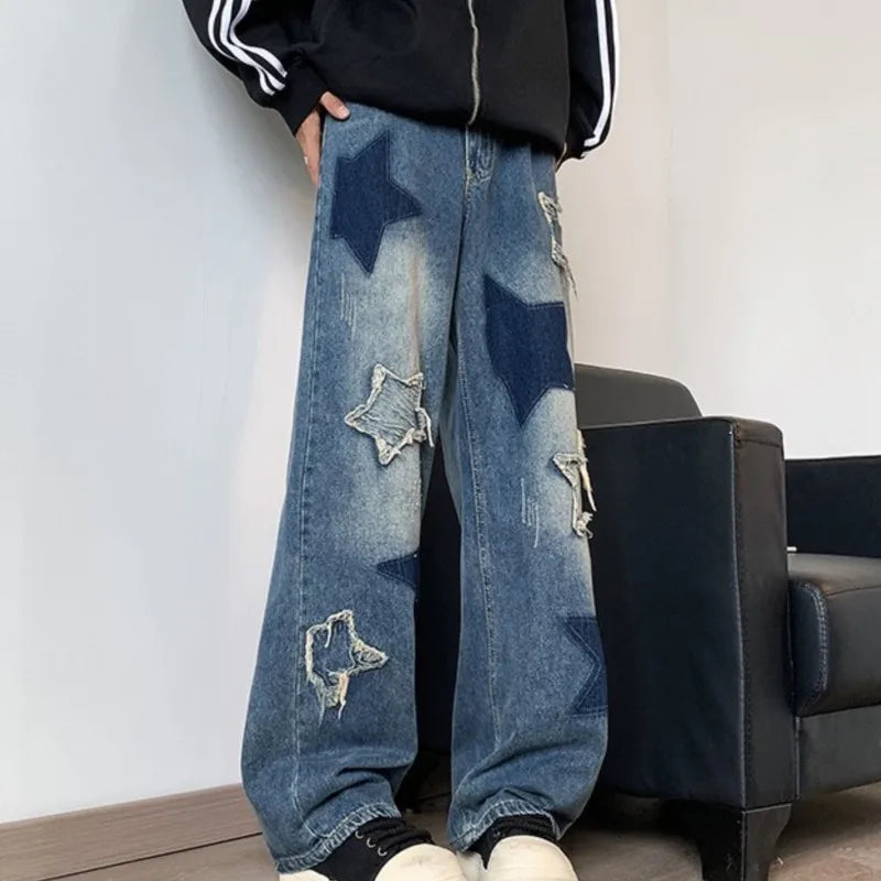 Star Embroidery Patchwork  denim jeans