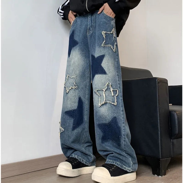 Star Embroidery Patchwork  denim jeans