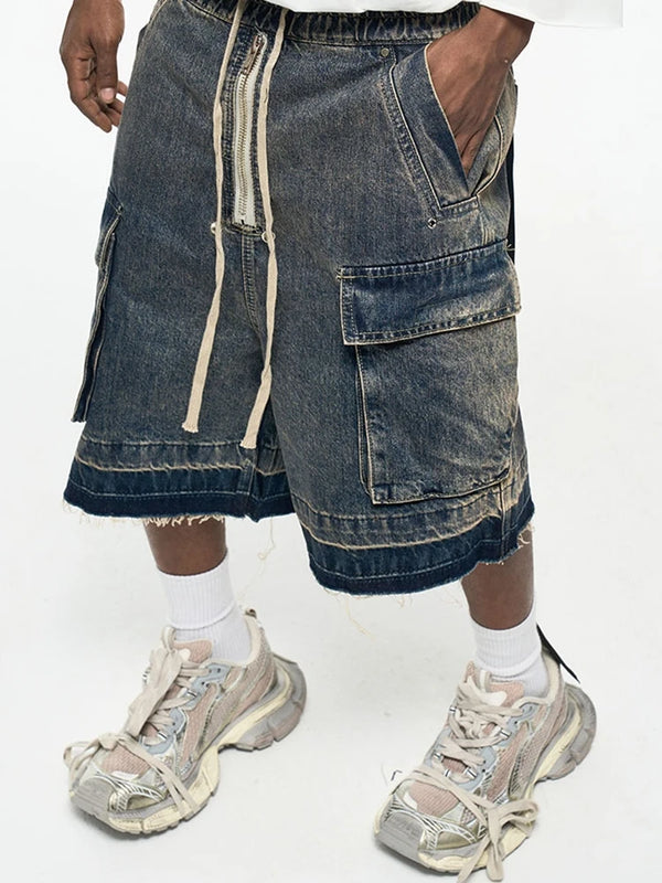 Zipper Pocket Overalls Shorts