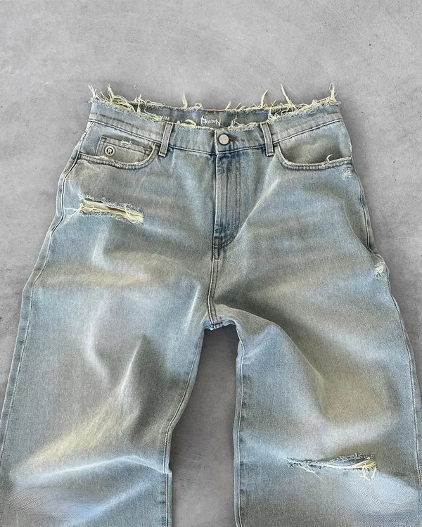 Y2K white reaven damaged jorts