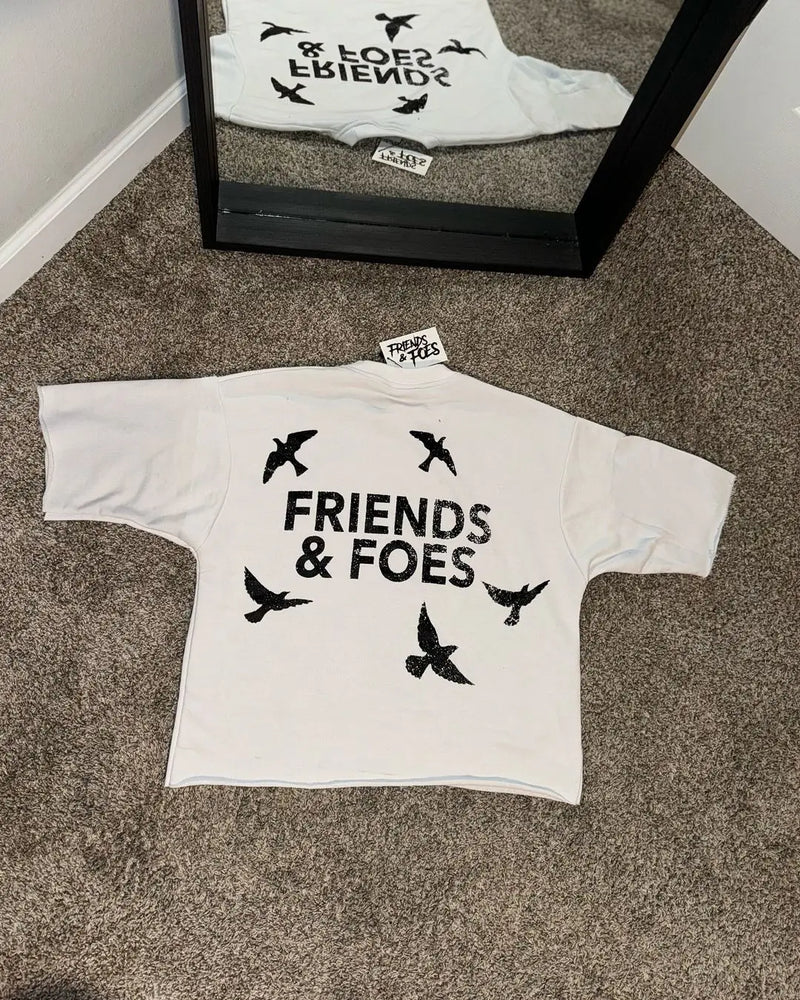 American no new friends print graphic t-shirts